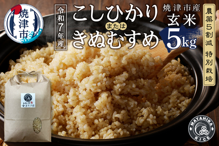 a13-142　令和７年産　農薬5割減 特別栽培 コシヒカリ または きぬむすめ 玄米 5kg