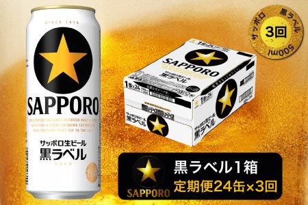 T0006-2003　【定期便3回】黒ラベルビール 500ml×1箱(24缶)【定期便】