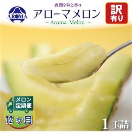 【毎月定期便】【訳あり】アローマメロン 1玉 全12回【配送不可地域：離島・北海道・沖縄県】【4013172】