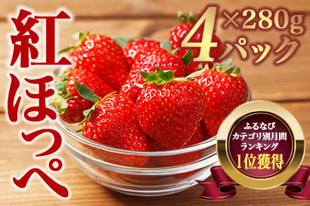 いちご 紅ほっぺ[26年3月配送]280g×4P(合計1.12kg) |完熟いちご 6435