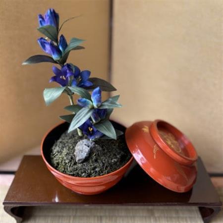 [秋りんどう]四季を彩る創作草もの盆栽(工芸品)〜工房椿[配送不可地域:離島・北海道・沖縄県]