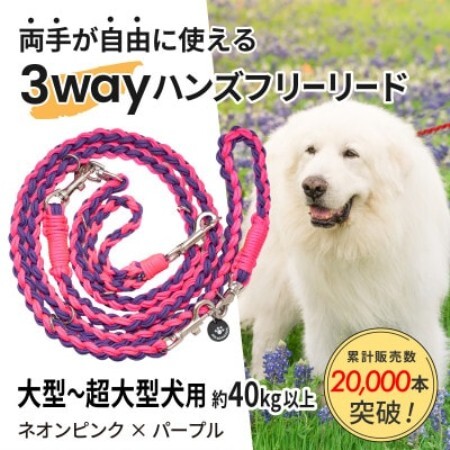 [犬用]3WAYハンズフリーリード(大型〜超大型犬用)ネオンピンク×パープル[ゴールデンママ][配送不可地域:離島・沖縄県]