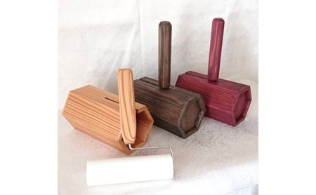 木製ハンドルのコロコロクリーナー＆木製スタンドセット（3色より選択可能） ブラウン