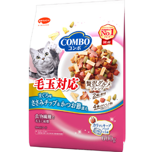 コンボ キャット 毛玉対応 まぐろ味・ささみ味チップ・かつお節添え 600g x12(ケース単位) キャットフード