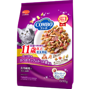 コンボ キャット 毛玉対応11歳以上 かつお味・かつおチップ・かつお節添え 600g x12(ケース単位) キャットフード