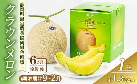 クラウンメロン 6ヶ月定期便 (9〜2月固定月) 1.3kg 1玉(冬) 果物 メロン 青肉 フルーツ デザート 高級メロン ブランドメロン 袋井市 静岡県