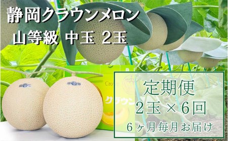 クラウンメロン 定期便 6ヶ月 上 ( 山等級 ) 中玉 ( 1.3kg前後 ) 2玉入 果物 くだもの フルーツ メロン マスクメロン デザート 青肉 6回 半年 お楽しみ