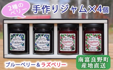 2種のベリー[ブルーベリー&ラズベリー]手作りジャムセット 各2個 北海道 南富良野町 ジャム ベリー ブルーベリー ラズベリー ソース カシス 果実 てんさい糖 無農薬
