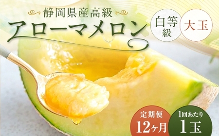 【12ヶ月定期便】 静岡県産 高級 アローマメロン 白等級 大玉 1玉 メロン めろん 高級メロン フルーツ 果物 くだもの 定期便 静岡県 菊川市