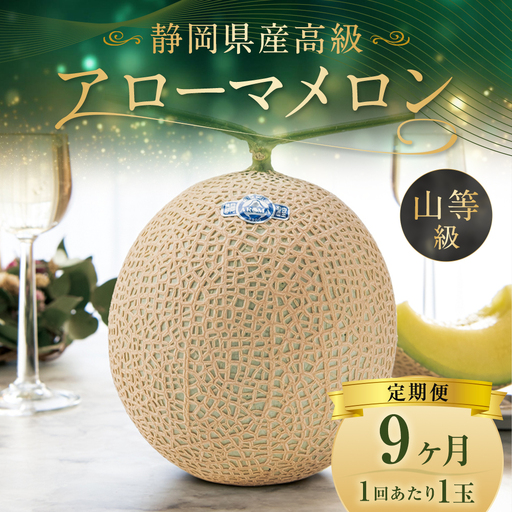 【9ヶ月定期便】 静岡県産 高級 アローマメロン 約1.3kg以上 × 山等級 1玉 メロン めろん 高級メロン フルーツ 果物 くだもの 定期便 静岡県 菊川市