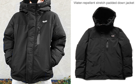 撥水ストレッチ中綿フードジャケット ブラック Revolla 牧之原市