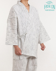 織り・縫製 地元遠州製 綿麻楊柳作務衣(雲糸縞)