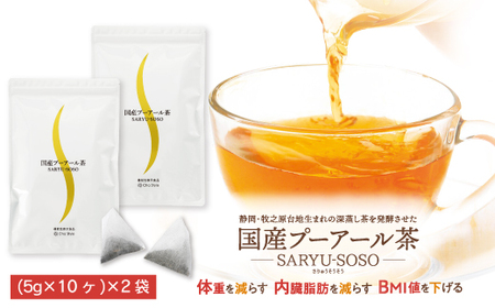 048-88　国産プーアール茶　SARYU-SOSO（5g×10ティーバッグ）×2袋セット　〈機能性表示食品〉