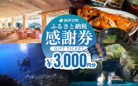 [3,000円分]西伊豆町内の宿泊施設や飲食店で使用できる感謝券 西伊豆町ふるさと納税感謝券 西伊豆 伊豆 堂ヶ島 旅行 クーポン トラベル チケット 宿泊 宿泊券 旅行券 ホテル 旅館 人気 観光 温泉 食事 観る 遊ぶ 食べる 泊まる ギフト 贈答 プレゼント