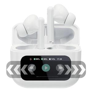 完全ワイヤレスイヤホン＜ホワイト＞Bluetooth5.4 液晶搭載ケース カナル型 TWS 片耳/両耳 ENC ノイズリダクション ANC ノイズキャンセリング アンビエントサウンド マイク内蔵 クリア 高忠実度 ステレオサウンド 臨場感 ミニサイズ 超小型 快適装着 90日安心保証付き