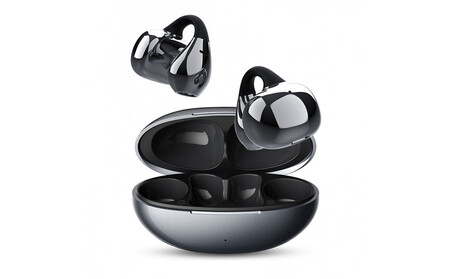 【2025年モデル】 空気伝導イヤホン Bluetooth5.4 TWS＜ブラック＞ ワイヤレスイヤホン イヤーカフ型 挟み込み 耳を塞がない ENC ノイズキャンセリング 単一指向性 自動ペアリング HiFi高音質 充電ケース付き 安定装着 防水防滴 軽量設計 日本語取扱説明書 【PL保険加入済み製品・安心】