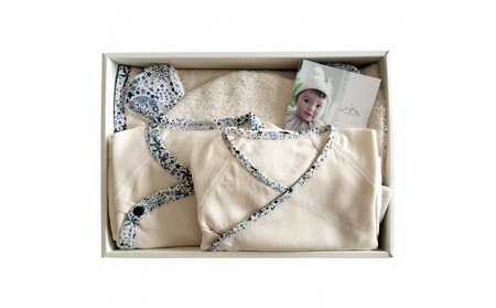 オーガニックコットンベビー肌着2種&バスローブセット(ネイビー)