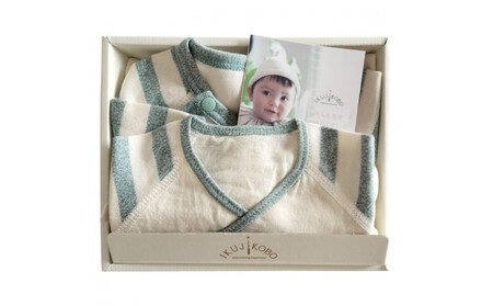 オーガニックコットンベビーウェア2点セット(動物刺しゅう付き・ワニ)