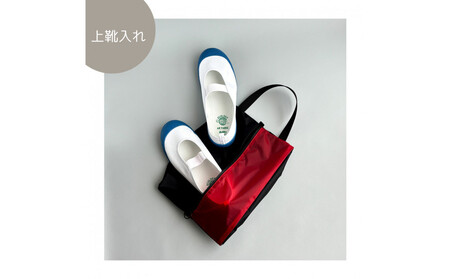 [Sサイズ・赤]ガバッと開く!撥水ナイロン上履き袋 シューズケース 着替え入れ