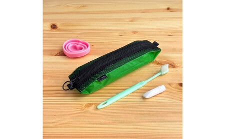 【緑】洗えて清潔！メッシュ×ナイロンのハブラシポーチ