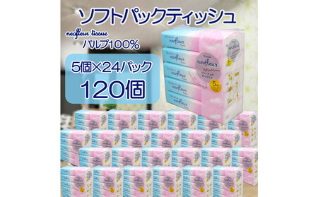 ソフトパックティッシュ 5個パック(コンパクト)×24セット(120個) フィルム包装 ティッシュペーパー 箱なし