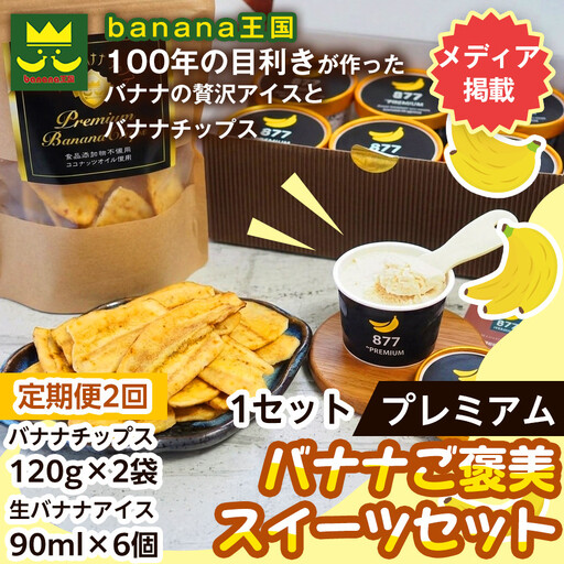 [定期便2ヶ月][ご褒美スイーツセット]プレミアム生バナナアイスクリーム(90ml×6個)・プレミアムバナナチップス(120g×2個) 1セット