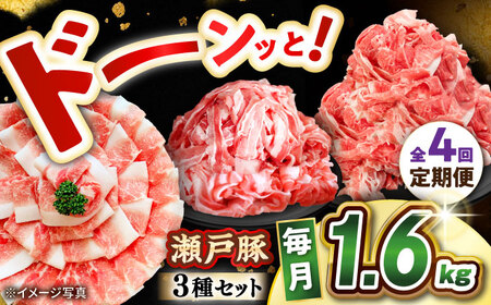 【全4回定期便】 瀬戸豚 豚肉3種セット 計1.6kg (ロースしゃぶ500g、バラスライス500g、肩バラ切り落とし600g) / 肉 豚肉 豚バラ しゃぶしゃぶ 冷凍 小分け / 瀬戸市 / 関屋精肉店[BBBQ230]