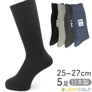 25〜27cm 東洋紡銀世界使用の除菌靴下 5足セット(ブラック2、グレー・チャコール・ブルー各1)