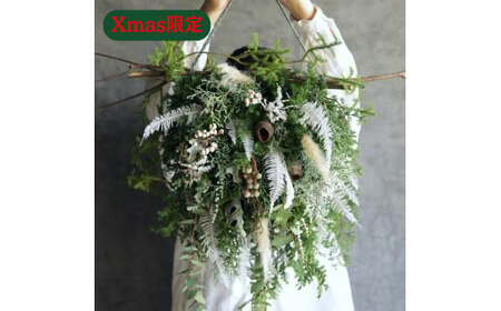 Xmas限定 お花のクリスマスオブジェ(壁掛け)[12/18まで受付]生花 ドライフラワー 観葉植物 Xmas 季節限定 数量限定 送料無料 長持ち リビング 玄関 ダイニング