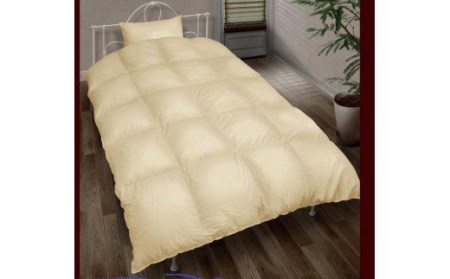 春・秋用羽毛合い掛け布団 シングルサイズ150×210 *ホック付き二枚合わせ対応可能 色:クリーム 布団 綿100%(60サテン、トルファーレ) ホワイトダックダウン90% シングル