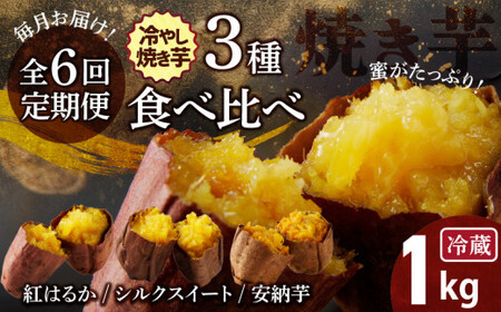 【全6回】 毎月お届け 冷やし焼き芋３種食べ比べセット 約1kg×6回 定期便  芋スイーツ H047-037