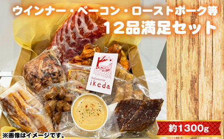 No.444 ウインナー・ベーコン・ローストポーク等12品満足セット　約1300g