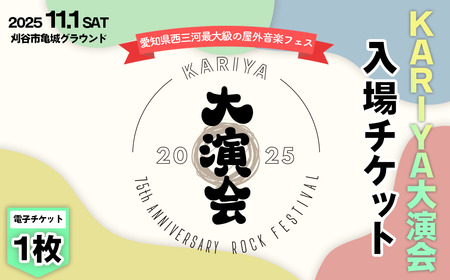 音楽フェスKARIYA 大演会入場チケット 1枚 / フェスティバル 祭 券 演奏 宴会 縁 えん 75周年 節目 亀城グラウンド I Don't Like Mondays. AKASAKI Suspended 4th NakamuraEmi NEE LUCKY TAPES reGretGirl 愛知県