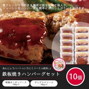 鉄板焼きハンバーグセット 和風オニオン×5個 デミグラス×5個 あんじょうハートいちじくソース入り[配送不可地域:離島]