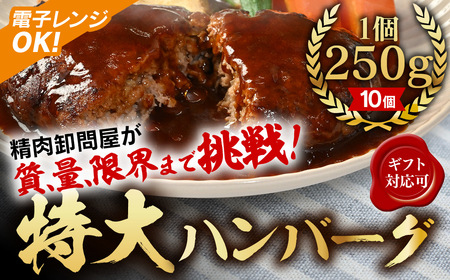 [250g×10個]精肉卸問屋が自信をもってお届けする特大ハンバーグ(デミグラスソース)