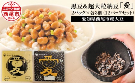 愛知県西尾市産大豆 黒豆&超大粒納豆 12pセット・T067-9