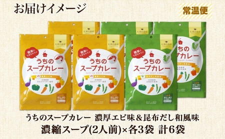 スープカレーの素 うちのスープカレー 2種セットC 計6袋 濃厚エビ味 昆布だし和風味 小分け スープカレー スパイス スープ カレー お取り寄せ ギフト ピーアンドピー 送料無料 北海道 札幌市