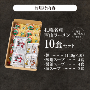 【ふるなびWEEK対象】《 札幌名産 》 西山ラーメン 10食セット 札幌ラーメン 定番 人気 ラーメン