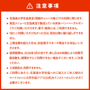 北大生協食堂で利用できる お食事券30日分(1日上限660円)