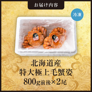 特大極上毛蟹姿 800g前後×2尾 北海道 毛蟹