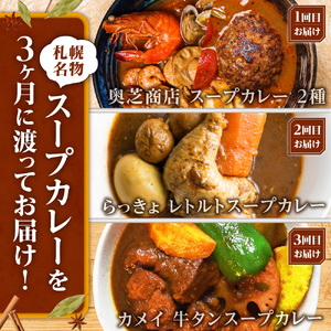 【定期便3ヶ月】札幌市厳選!定期便 ~札幌の味スープカレー~ | 奥芝商店 らっきょ 牛タン 北海道 札幌市