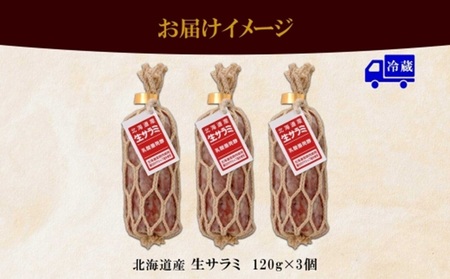 北海道産 生サラミ 120g 3個 セット サラミ 豚肉 豚 ポーク ブロック 乳酸菌 発酵 熟成 おつまみ 国産 冷蔵 パーティー ギフト 札幌バルナバハム バルナバフーズ 送料無料 北海道 札幌市