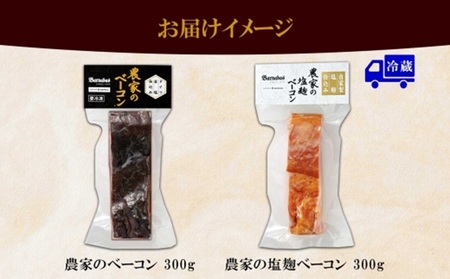 農家のベーコン2種 スモーク 塩麹 農家のベーコン2種 スモーク 塩麹 300g×各1 食べ比べ ベーコン 厚切り 豚肉 ポーク ブロック BBQ ギフト 冷蔵 洞爺湖サミット バルナバハム バルナバフーズ 送料無料 北海道 札幌市