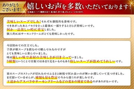 無地熨斗 北海道スープ 5種飲み比べ 各3袋入 計15食 北海大和 小分け 個包装 飲み比べ オニオン コーン かぼちゃ アスパラ サーモンクリーム 熨斗 のし 名入れ不可 送料無料 北海道 札幌市	