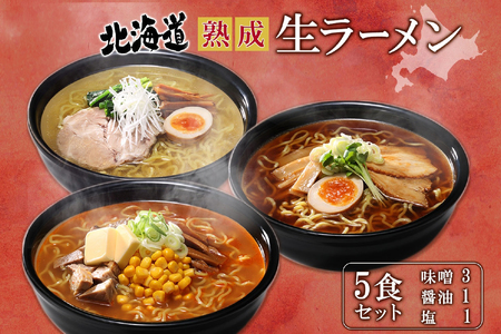 北海道 熟成生ラーメン 計5食セット 味噌 醤油 塩 ラーメン 詰め合わせ