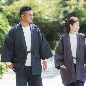 三河木綿 半纏_L / ブラック【G0675】