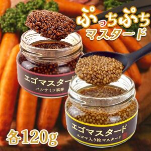 プチプチ食感　粒マスタード2種(プレーン120gとバルサミコ風味120g)エゴマ入り(無添加)【1694944】