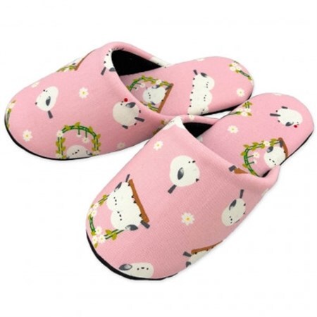 花とシマエナガソフト子供用スリッパ 約22cmまで ピンク【1676643】