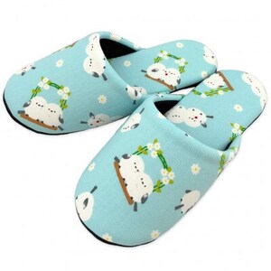 花とシマエナガソフト子供用スリッパ 約22cmまで ブルー【1676648】