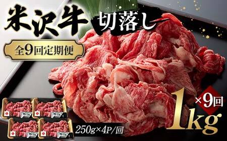 【全9回定期便】米沢牛切落し 1kg×9回 F2Y-6245